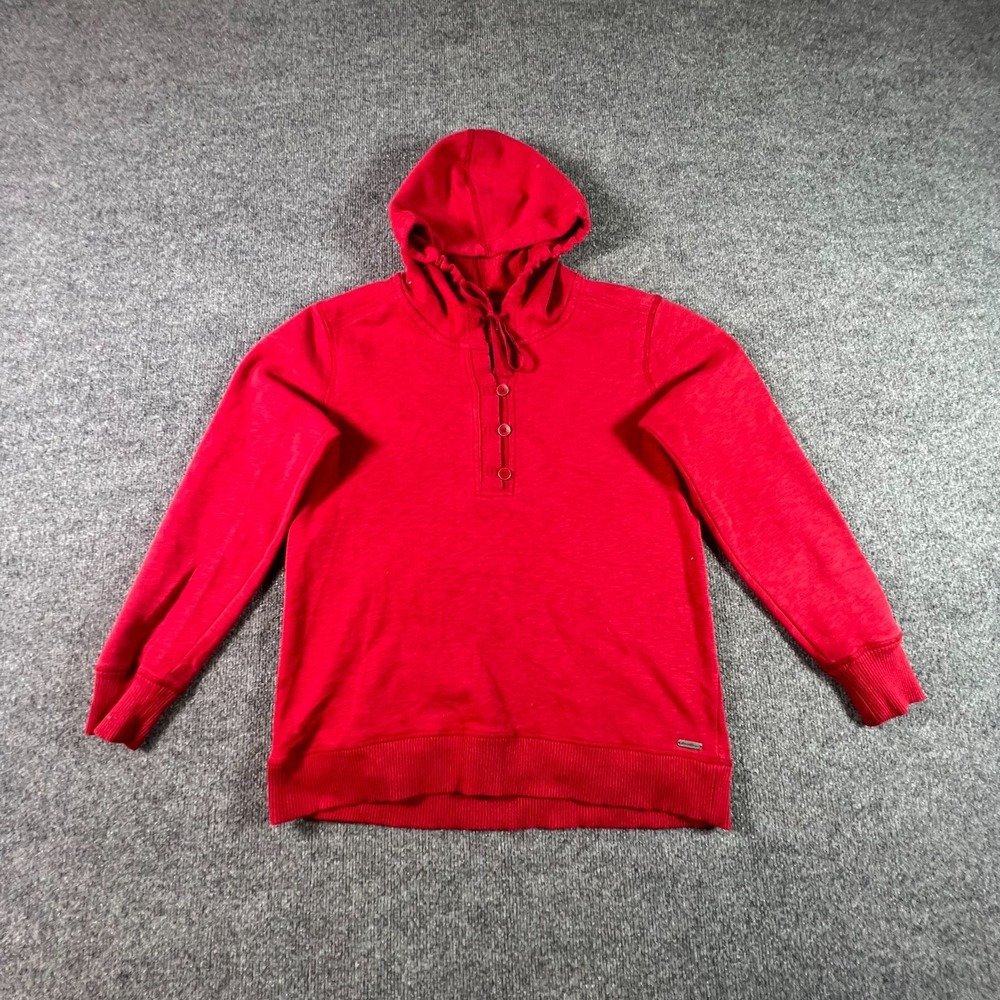 Eddie Bauer Hoodie Women’s M Red Cotton Henley Fleece-Lined Sweatshirt Outdoor